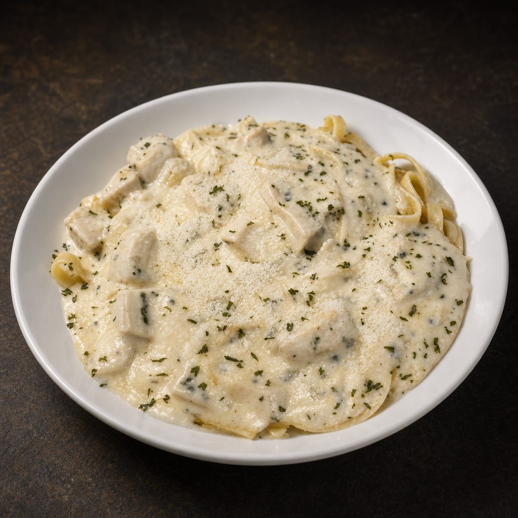 Kids Fettuccine Alfredo w/ Chicken.