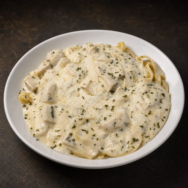 Kids Fettuccine Alfredo w/ Chicken.
