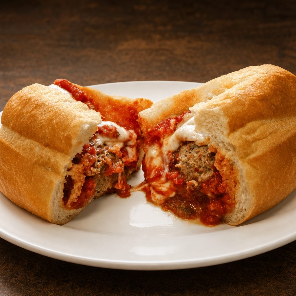 Meatball, Eggplant, Chicken or Sausage Parmigiana Sub.